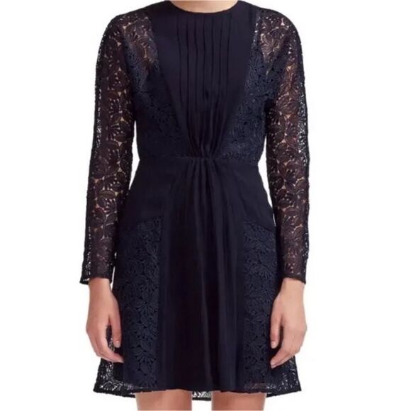 Maje Navy Blue Long Sleeve Lace Mini Dress - Picture 9 of 10